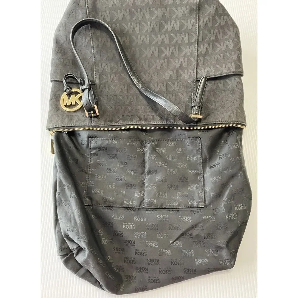 Michael Kors Women's Soft HandBag, Large - Black MK Logo - Picture 10 of 16